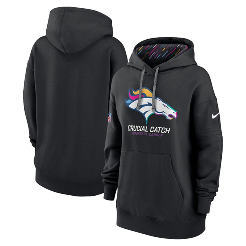 Women's Black Denver Broncos 2024 Crucial Catch Club Pullover Hoodie(Run Small)